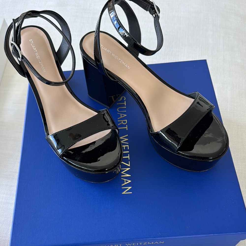 Stuart Weitzman Gala Mid Black Platform Sandals